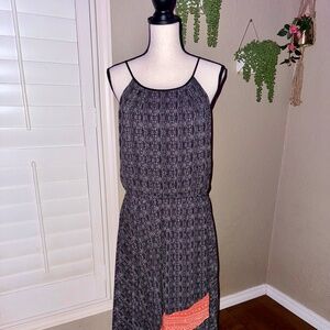 Sanctuary Gray Black Abstract Print Ruffle Hem Maxi Dress L - Boho Sunset Vibe
